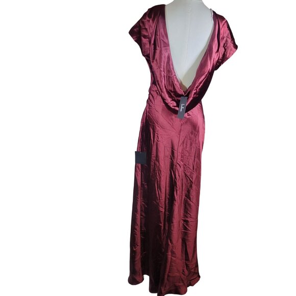 Lulus Captivating Presence Wine Red Satin Cowl Back Maxi Dress Size M - Picture 3 of 4